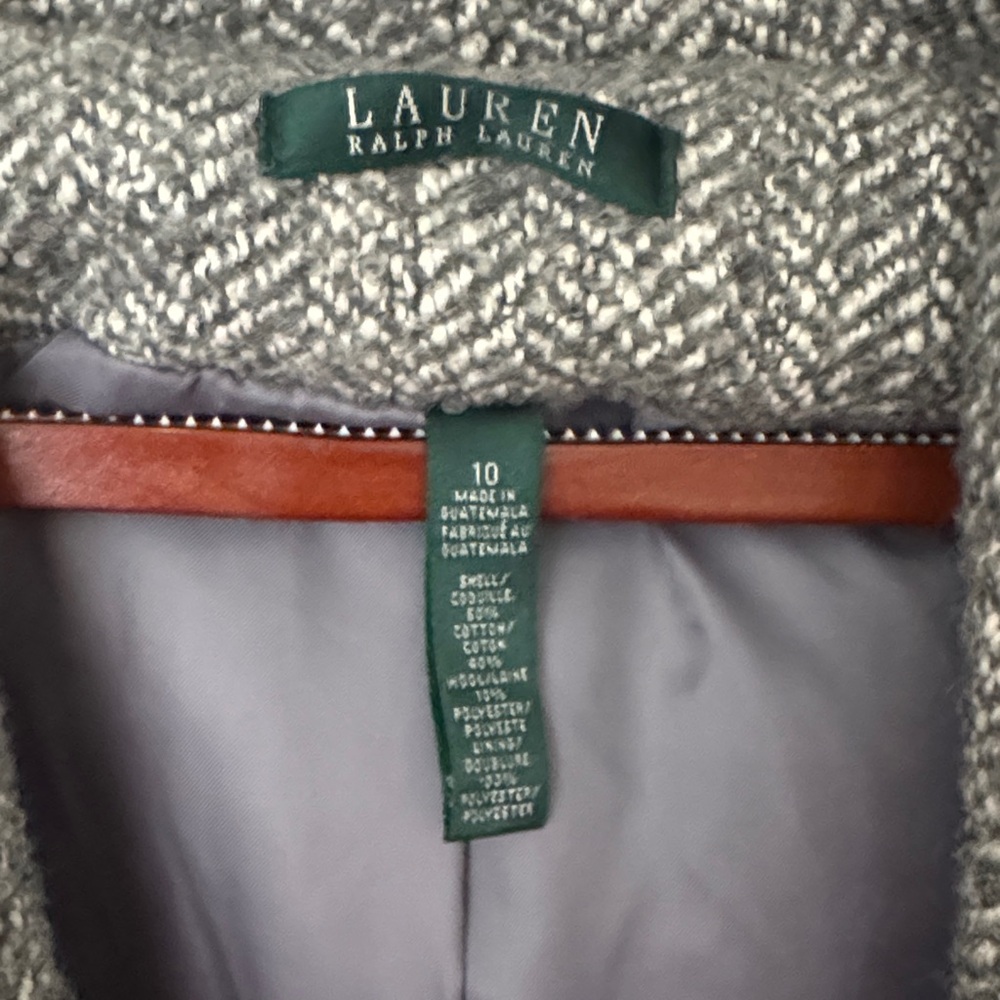 Ralph Lauren Hooded Herringbone Wool Cashmere Blend Wrap Coat Sz 10 $395 - Picture 5 of 7